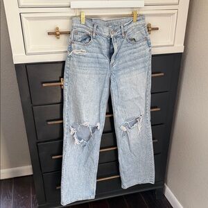 American Eagle Outfitters Light Wash Distressed Straight Leg Jeans